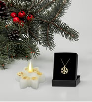 BK Gift Yaldızlı  Kar Tanesi Mum ve Kar Tanesi Kolye Hediye Seti, Sevgiliye Hediye, Arkadaşa Hediye, Doğum Günü Hediyesi