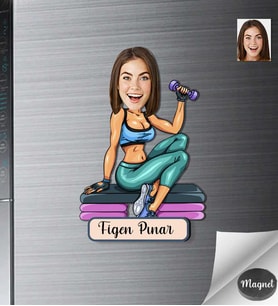 Kişiye Özel Fitness Kadın Ahşap Magnet -2