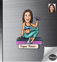 Kişiye Özel Fitness Kadın Ahşap Magnet -2