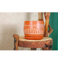 BİTKİ TASARIMI EV DEKORASYON  DOĞAL ÇİZGİLİ MODEL TABAKLI TERRACOTA TOPRAK SAKSI SAKSILIK SALON ÇİÇEKLİK 19 CM