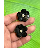 3X3 CM 2 ADET ZİRKON TAŞLI SİYAH ÇİÇEK SET PAYETLİ PULLU ÇİÇEK ARMA