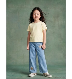LCW Kids İndigo Wideleg Yıldız Nakışlı Kız Çocuk Jean Pantolon