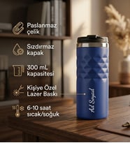 Kişiye Özel Baskılı Geometrik Desenli Termos Bardak 300mL