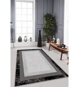 Gri Çerçeveli Kaymaz Tabanlı Makinede Yıkanabilir Halı RV101 - 100 x 160 cm