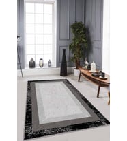Gri Çerçeveli Kaymaz Tabanlı Makinede Yıkanabilir Halı RV101 - 100 x 160 cm