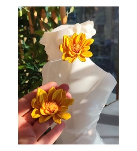 Sun Glow El Yapımı Sarı Lotus Çiçek Küpe - Farklı ve Mutlu