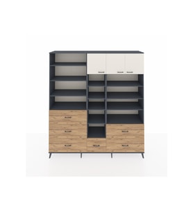 Hyperion Dolap 17 Raflı 6 Çekmeceli 3 Kapaklı 220x44x243 Antrasit-Aytaşı/Çam