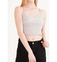 23254275 Kaşkorse İp Askılı Dantelli Crop Bluz GRI (Gri)