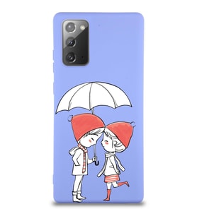 Samsung Galaxy Note 20 Uyumlu Lansman Kılıf Aşk Tasarımlı İçi Kadife Kapak-Lila (Şeffaf)