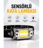 Sensör Kontrollü Şarjlı Beyaz Led Kafa Lambası El Feneri