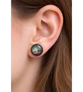 Galaksi Nebula Desenli Yuvarlak Bronz Renk Küpe Unisex