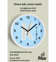 İsme Özel K Harfi Çocuk Odası Duvar Saati Orta Boy 30 cm Beyaz Camlı Sessiz