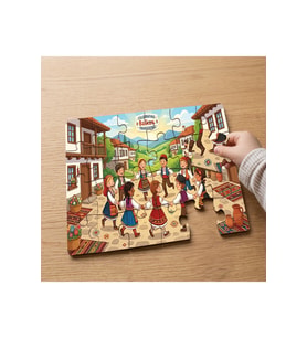 Balkan Halk Oyunları Oynayan Çocuklar Tasarımlı 24 Parça Ahşap Çocuk Puzzle