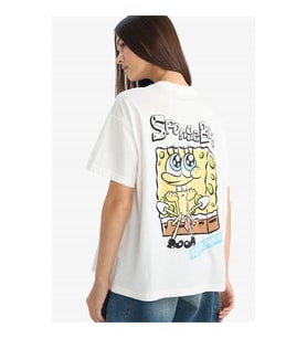 Defacto SpongeBob Oversıze Sırt Baskılı Beyaz Kadın T-Shirt G0847AX/WT32