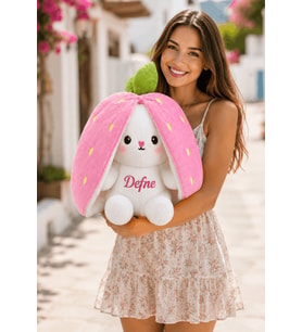 [ İSTEDİĞİNİZ İSMİ YAZIYORUZ ] Çilek Tavşan Pembe 55 cm Peluş Sevgiliye Kuzene Kız Erkek Çocuğa Doğum Günü & Özel Gün