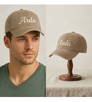 BK Gift Kişiye Özel İsim Nakışlı Vintage Kahverengi Beyzbol Şapkası Unisex Eskitme Kumaş Metal Tokalı
