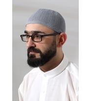 Baba Günü Hediyesi - Gri Safir Dantel Detaylı Örme Namaz Takkesi