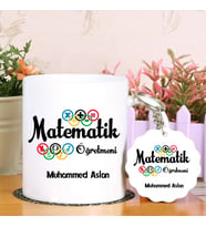Matematik Öğretmeni Kupa Bardak ve Anahtarlık Hediye Seti (Model 1)