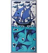 Armada Çini 10x20 Cm ED 214 Mavi İznik Kalyon El dekoru Çini Karo