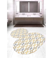 Dijital Baskılı Kaymaz Taban Yıkanabilir Oval 2'li Klozet Takımı Banyo Paspası NOKZ-HY-1053 (Krem)