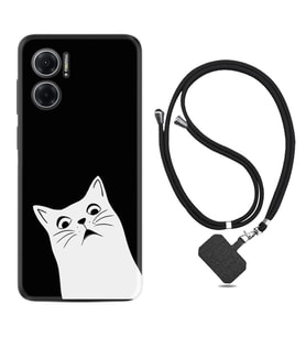 Xiaomi Redmi Note 11E Kılıf Resimli Boyun Askılı İpli Desenli Silikon Series Şaşkın Kedi 1900