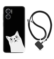 Xiaomi Redmi Note 11E Kılıf Resimli Boyun Askılı İpli Desenli Silikon Series Şaşkın Kedi 1900