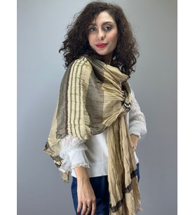 KARELİ ÇİZGİLİ KADIN EŞARP FULAR ŞAL 200X90 CM (Kahverengi)
