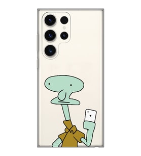 Samsung Galaxy S23 ULTRA Uyumlu Squidward Selfie Tasarımlı Şeffaf Telefon Kılıfı
