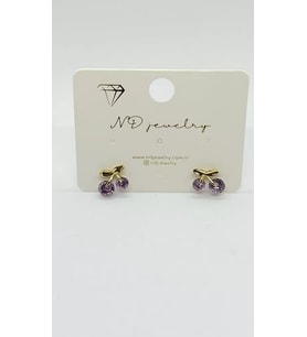 Mor Kiraz Detaylı Gold Mini Küpe
