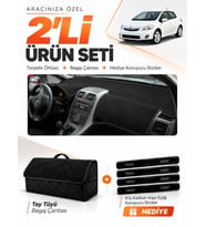 TOYOTA AURIS E150 (2006-2012) Uyumlu Torpido Örtüsü + Tay Tüyü Bagaj Çantası + Sticker Seti - Siyah