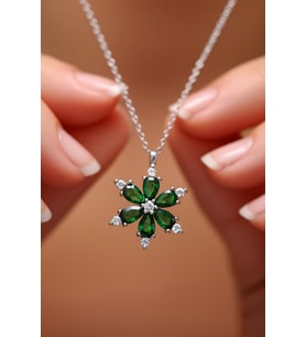 Lotus Çiçeği Gümüş Kolye Safir Taşlı 925 Ayar ST198