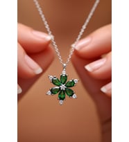 Lotus Çiçeği Gümüş Kolye Safir Taşlı 925 Ayar ST198