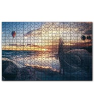 Cakapuzzle Günbatımı Sıcak Hava Balonu Sahil ve Kadın  Puzzle Yapboz MDF (Ahşap) (120 Parça)