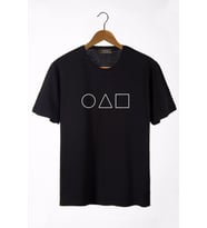 Erkek Siyah Önü Squid Game Baskılı Bisiklet Yaka Oversize T-Shirt 22Y-3400762-57