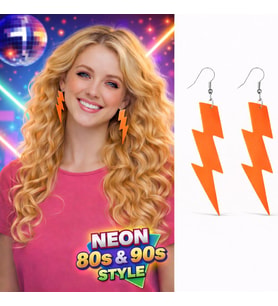 80’ler 90&amp;#39;lar Retro Neon Turuncu Şimşek Küpe 10 cm