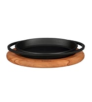 Lava Döküm Oval Sahan Döküm Demir Yekpare Çift Kulplu Kayın Servis Ahşabı Ölçü 21x14cm.