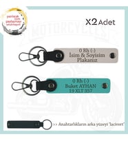Tek Teker, İsim Plaka ve 0 Rh (-) Kan Grubu Yazılı Kişiye Özel x2 Anahtarlık, Pudra-K Turkuaz-Laci (Çok Renkli)