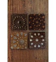 Doğal Taş Bardak Altlığı 4'lü Set - 10x10x1cm Geometrik Desenler - Stone Coasters