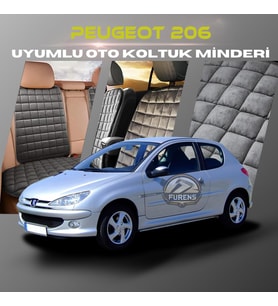 Peugeot 206 Antrasit Renk Tay Tüyü Cepli & Terletmez Sırtlı Oto Koltuk Minder Seti - Koltuk Koruma Kılıfı (ÖN & ARKA TAM SET)