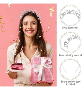 Kristal Taşlı Gümüş Renk İt's My Birthday Yazılı Doğum Günü Parti Tacı 14x16 cm