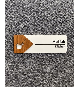 Mutfak Kapı İsimliği Pleksi Yönlendirme Levhası Kendinden Yapışkanlı (Beyaz)