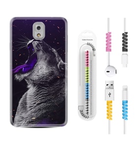 Samsung Note 3 4 5 8 9 20 Ultra 10 Lite Kılıf Kablo Koruma Spiral Silikon Purple Leopar 1750