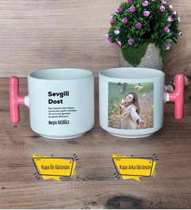 Sevgili Dost Kupa Bardak Fotoğraflı T Pembe Kulplu Arkadaşa Hediye, Dosta Hediye