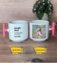 Sevgili Dost Kupa Bardak Fotoğraflı T Pembe Kulplu Arkadaşa Hediye, Dosta Hediye