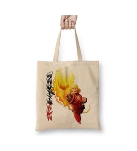 Ken Masters Street Fighter Beyaz Bez Çanta Uzun Saplı Alışveriş Çantası Plaj Çantası