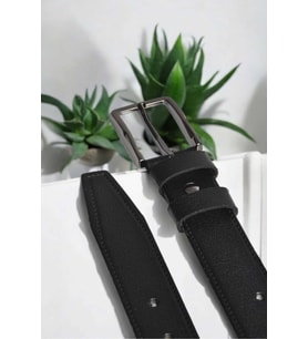 DeepSEA Erkek  %100 Hakiki Deri 3,5 cm Klasik Kemer  Kumaş Pantolon Kemeri 2502636 (Siyah)