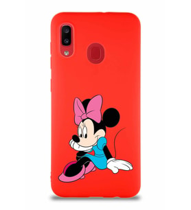 Samsung Galaxy A30 Soft Premier Kapak Minnie Mouse-E Tasarımlı Silikon Kılıf - Kırmızı (Şeffaf)