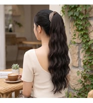 Tokalı Su Dalgalı Katlı Kesim At Kuyruğu - Koyu Kestane