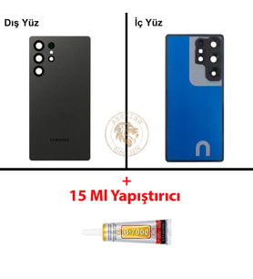 Samsung S25 Ultra Gece Siyahı Arka Pil Kapağı Batarya Kapağı Lazer Kesim + B-7000 Yapıştırıcı