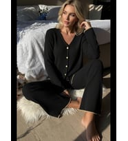 Fantezia Night Premium Kadın Fitilli Pijama Takımı – Siyah Gold Biye Detaylı, Yumuşak Dokulu Ev Şıklığı